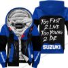 TOO FAST TO LIVE TOO YOUNG TO DIE - FLEECE HOODIE - SUZUKI - BLUE