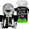 TOO FAST TO LIVE TOO YOUNG TO DIE – FLEECE HOODIE - FOX RACING – WHITE GREEN