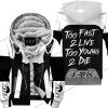 TOO FAST TO LIVE TOO YOUNG TO DIE – FLEECE HOODIE - FOX RACING – WHITE GREY