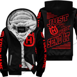 PREMIUM JUST FCKN GONNA SEND IT - CUSTOM NAME - HUSQVARNA - RED BLACK - FLEECE ZIP HOODIE
