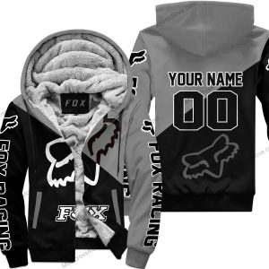 PREMIUM GIFT - CUSTOM NAME - FOX RACING - GREY  - FLEECE ZIP HOODIE