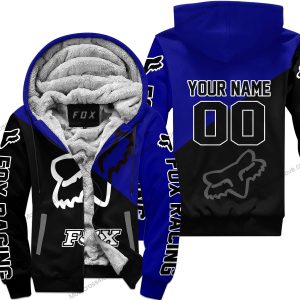 PREMIUM GIFT - CUSTOM NAME - FOX RACING - NAVY- FLEECE ZIP HOODIE