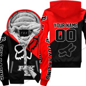 PREMIUM GIFT - CUSTOM NAME - FOX RACING - RED- FLEECE ZIP HOODIE