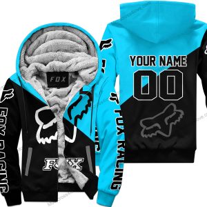 PREMIUM GIFT - CUSTOM NAME - FOX RACING - SKY BLUE- FLEECE ZIP HOODIE