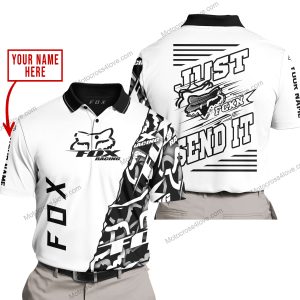 PREMIUM MX - LIMITED EDITION JUST FCKN GONNA SEND IT - CUSTOM NAME - FOX RACING - WHITE - POLO SHIRT