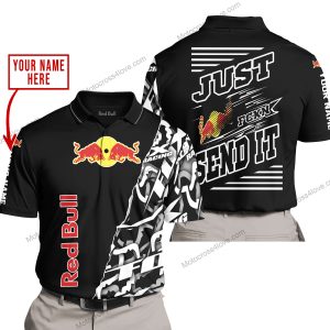 PREMIUM MX - LIMITED EDITION JUST FCKN GONNA SEND IT - CUSTOM NAME - REDBULL - BLACK - POLO SHIRT