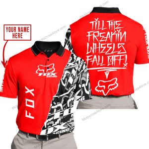 TILL THE FUCKIN FREAKIN TRAINING WHEEL FALL OFF - LIMITED EDITION - CUSTOM NAME - FOX RACING - RED - POLO SHIRT