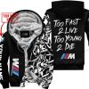 TOO FAST TO LIVE TOO YOUNG TO DIE - LIMITED EDITION - CUSTOM NAME - BMW - BLACK - FLEECE ZIP HOOODIE