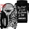 TOO FAST TO LIVE TOO YOUNG TO DIE - LIMITED EDITION - CUSTOM NAME - DUCATI - BLACK - FLEECE ZIP HOOODIE