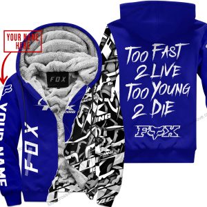 TOO FAST TO LIVE TOO YOUNG TO DIE - LIMITED EDITION - CUSTOM NAME - FOX RACING - NAVY- FLEECE ZIP HOOODIE