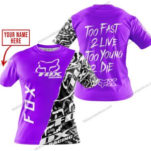 TOO FAST TO LIVE TOO YOUNG TO DIE - LIMITED EDITION - CUSTOM NAME - FOX RACING - PURPLE - T-SHIRT