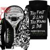 TOO FAST TO LIVE TOO YOUNG TO DIE - LIMITED EDITION - CUSTOM NAME - MONSTER - BLACK - FLEECE ZIP HOOODIE