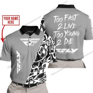 TOO FAST TO LIVE TOO YOUNG TO DIE - LIMITED EDITION - CUSTOM NAME - FLY RACING - GREY - POLO SHIRT