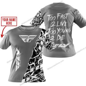 TOO FAST TO LIVE TOO YOUNG TO DIE - LIMITED EDITION - CUSTOM NAME - FLY RACING - GREY - T-SHIRT