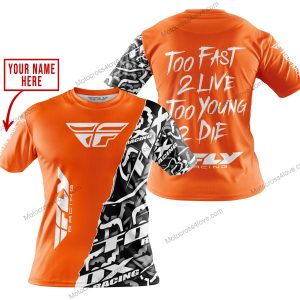 TOO FAST TO LIVE TOO YOUNG TO DIE - LIMITED EDITION - CUSTOM NAME - FLY RACING - ORANGE - T-SHIRT