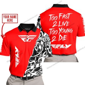 TOO FAST TO LIVE TOO YOUNG TO DIE - LIMITED EDITION - CUSTOM NAME - FLY RACING - RED - POLO SHIRT