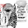 TOO FAST TO LIVE TOO YOUNG TO DIE - LIMITED EDITION - CUSTOM NAME - FLY RACING - WHITE - FLEECE ZIP HOOODIE