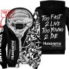 TOO FAST TO LIVE TOO YOUNG TO DIE - LIMITED EDITION - CUSTOM NAME - HUSQVARNA - BLACK - FLEECE ZIP HOOODIE