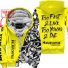 TOO FAST TO LIVE TOO YOUNG TO DIE - LIMITED EDITION - CUSTOM NAME - HUSQVARNA - YELLOW - FLEECE ZIP HOOODIE