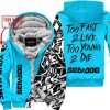 TOO FAST TO LIVE TOO YOUNG TO DIE - LIMITED EDITION - CUSTOM NAME - SEA DOO - SKY BLUE - FLEECE ZIP HOOODIE