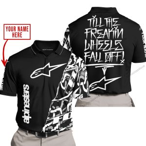TILL THE FUCKIN FREAKIN TRAINING WHEEL FALL OFF - LIMITED EDITION - CUSTOM NAME - ALPINESTARS - BLACK - POLO SHIRT