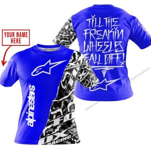 TILL THE FUCKIN FREAKIN TRAINING WHEEL FALL OFF - LIMITED EDITION - CUSTOM NAME - ALPINESTARS - BLUE - T-SHIRT