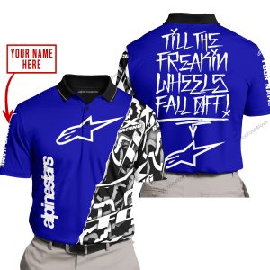 TILL THE FUCKIN FREAKIN TRAINING WHEEL FALL OFF - LIMITED EDITION - CUSTOM NAME - ALPINESTARS - NAVY - POLO SHIRT