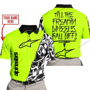 TILL THE FUCKIN FREAKIN TRAINING WHEEL FALL OFF - LIMITED EDITION - CUSTOM NAME - ALPINESTARS - NEON - POLO SHIRT