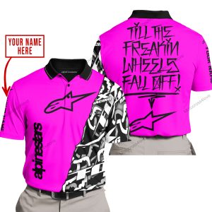 TILL THE FUCKIN FREAKIN TRAINING WHEEL FALL OFF - LIMITED EDITION - CUSTOM NAME - ALPINESTARS - PINK - POLO SHIRT