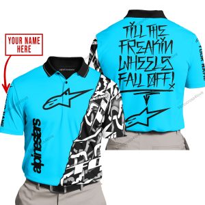 TILL THE FUCKIN FREAKIN TRAINING WHEEL FALL OFF - LIMITED EDITION - CUSTOM NAME - ALPINESTARS - SKY BLUE - POLO SHIRT