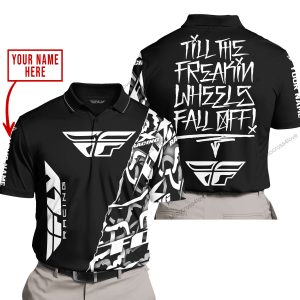 TILL THE FUCKIN FREAKIN TRAINING WHEEL FALL OFF - LIMITED EDITION - CUSTOM NAME - FLY RACING - BLACK - POLO SHIRT