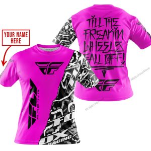 TILL THE FUCKIN FREAKIN TRAINING WHEEL FALL OFF - LIMITED EDITION - CUSTOM NAME - FLY RACING - PINK - T-SHIRT