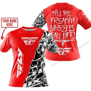 TILL THE FUCKIN FREAKIN TRAINING WHEEL FALL OFF - LIMITED EDITION - CUSTOM NAME - FLY RACING - RED - T-SHIRT