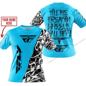 TILL THE FUCKIN FREAKIN TRAINING WHEEL FALL OFF - LIMITED EDITION - CUSTOM NAME - FLY RACING - SKY BLUE - T-SHIRT