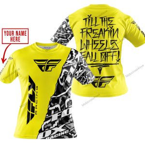 TILL THE FUCKIN FREAKIN TRAINING WHEEL FALL OFF - LIMITED EDITION - CUSTOM NAME - FLY RACING - YELLOW - T-SHIRT