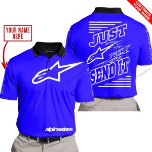 PREMIUM JUST FCKN GONNA SEND IT – CUSTOM NAME – ALPINESTARS - BLUE - POLO SHIRT