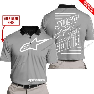 PREMIUM JUST FCKN GONNA SEND IT – CUSTOM NAME – ALPINESTARS - GREY - POLO SHIRT