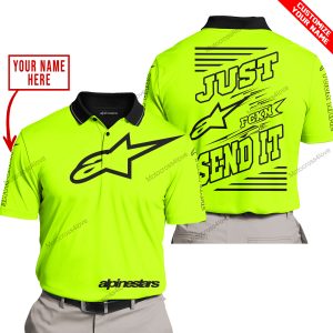 PREMIUM JUST FCKN GONNA SEND IT – CUSTOM NAME – ALPINESTARS - NEON - POLO SHIRT