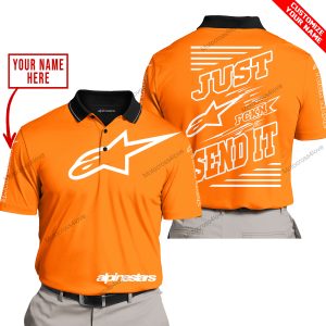 PREMIUM JUST FCKN GONNA SEND IT – CUSTOM NAME – ALPINESTARS - ORANGE - POLO SHIRT