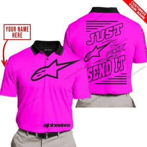 PREMIUM JUST FCKN GONNA SEND IT – CUSTOM NAME – ALPINESTARS - PINK - POLO SHIRT