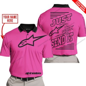 PREMIUM JUST FCKN GONNA SEND IT – CUSTOM NAME – ALPINESTARS - PINK 1 - POLO SHIRT