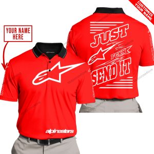 PREMIUM JUST FCKN GONNA SEND IT – CUSTOM NAME – ALPINESTARS - RED - POLO SHIRT