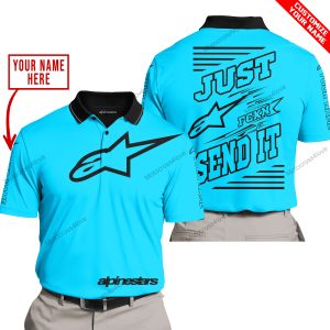 PREMIUM JUST FCKN GONNA SEND IT – CUSTOM NAME – ALPINESTARS - SKY BLUE - POLO SHIRT