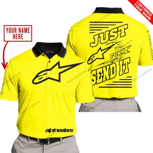 PREMIUM JUST FCKN GONNA SEND IT – CUSTOM NAME – ALPINESTARS - YELLOW - POLO SHIRT
