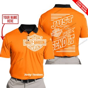 PREMIUM JUST FCKN GONNA SEND IT – CUSTOM NAME – HARLEY DAVIDSON - ORANGE - POLO SHIRT