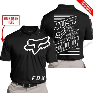 PREMIUM JUST FCKN GONNA SEND IT – CUSTOM NAME – FOX RACING - BLACK - POLO SHIRT