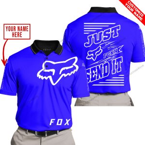 PREMIUM JUST FCKN GONNA SEND IT – CUSTOM NAME – FOX RACING - BLUE - POLO SHIRT