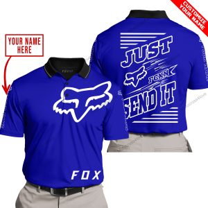 PREMIUM JUST FCKN GONNA SEND IT – CUSTOM NAME – FOX RACING - NAVY - POLO SHIRT