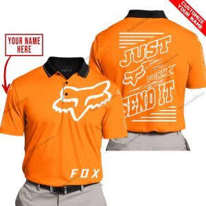 PREMIUM JUST FCKN GONNA SEND IT – CUSTOM NAME – FOX RACING - ORANGE - POLO SHIRT