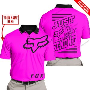 PREMIUM JUST FCKN GONNA SEND IT – CUSTOM NAME – FOX RACING - PINK - POLO SHIRT